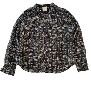 FORTE FORTE Camicia Cotton Printed Voile Button Front Blouse Shirt Black NWT